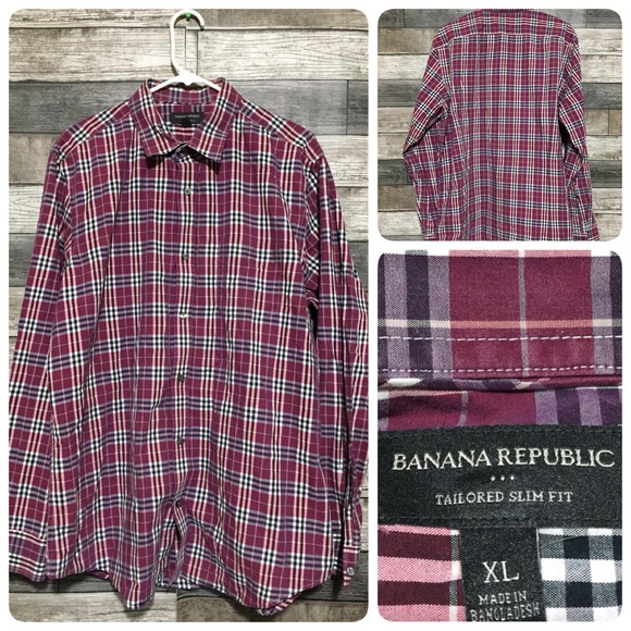 Banana Republic Tailored Slim Fit Plaid Button Up Shirt Men’s XL Red 100% Cotton - Picture 1 of 8